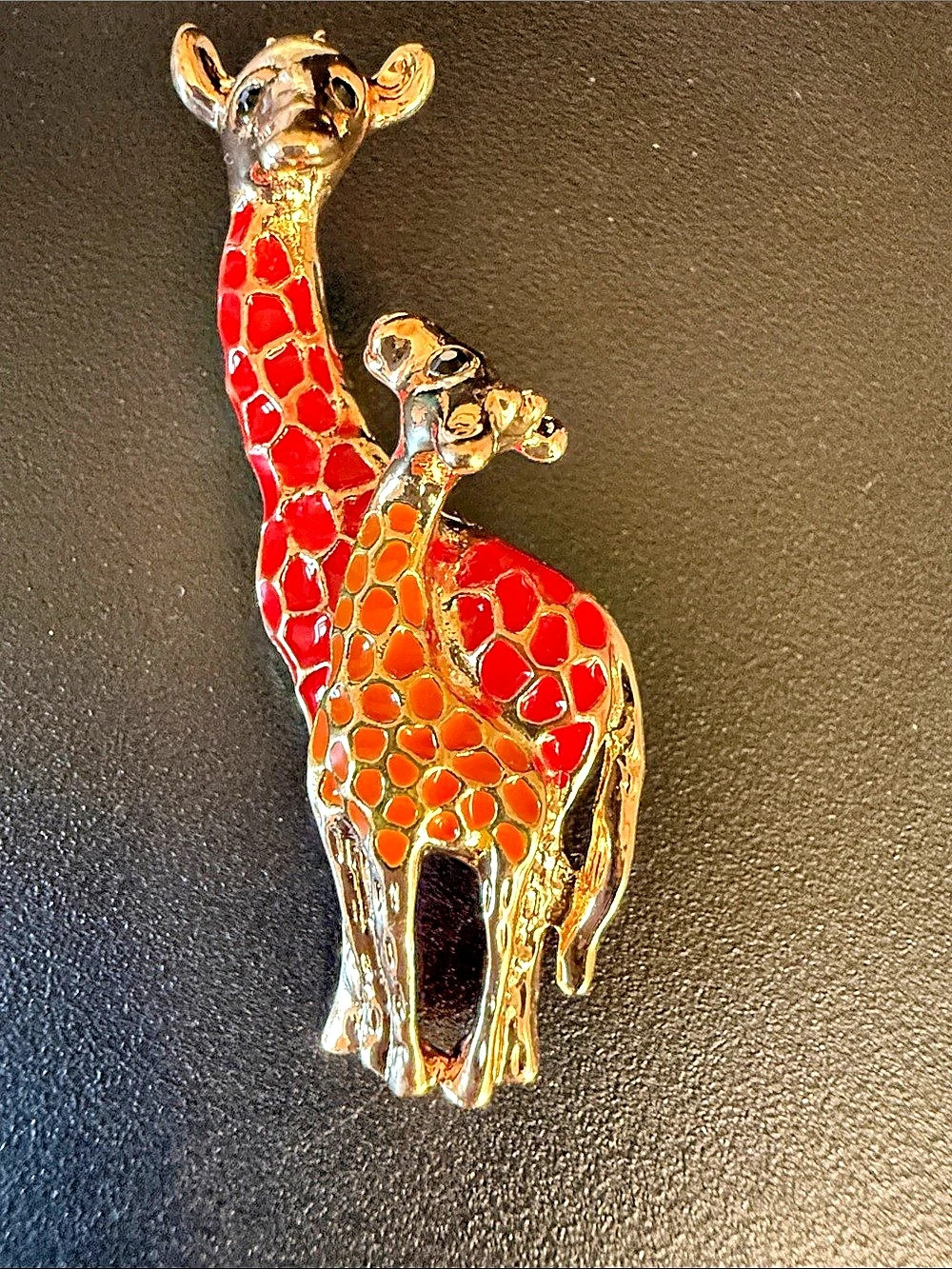 Giraffe Brooch in Gold & Red